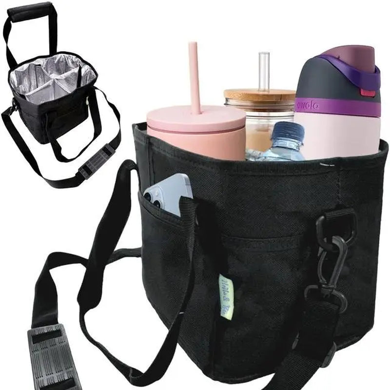 Family Size 4 Compartment Drink Bag, Multiple Tumbler Carrier Caddy Drinkware Sturdy