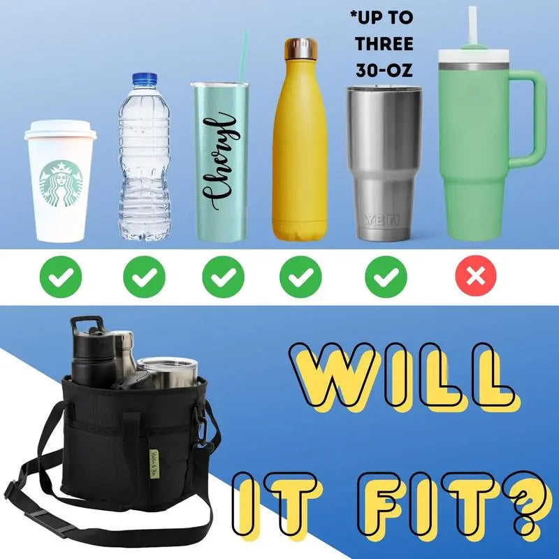 Family Size 4 Compartment Drink Bag, Multiple Tumbler Carrier Caddy Drinkware Sturdy