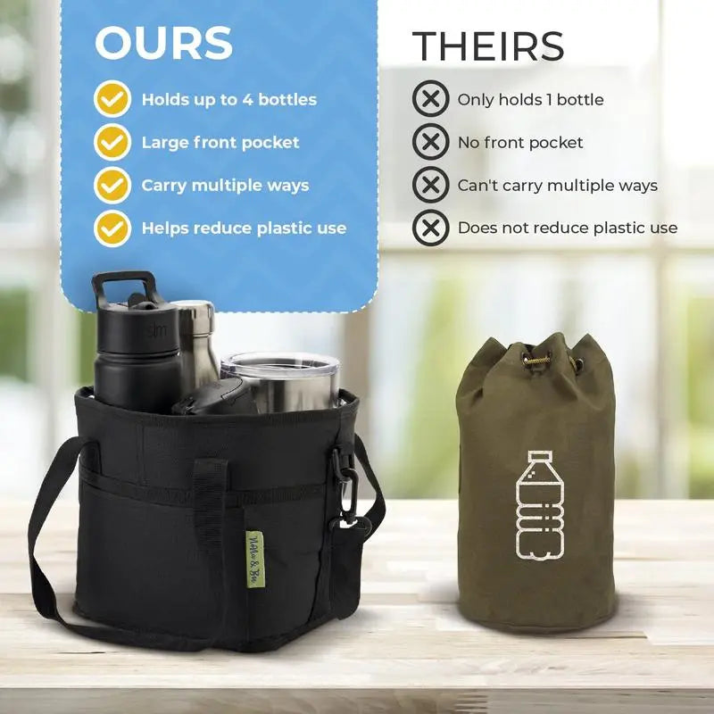 Family Size 4 Compartment Drink Bag, Multiple Tumbler Carrier Caddy Drinkware Sturdy
